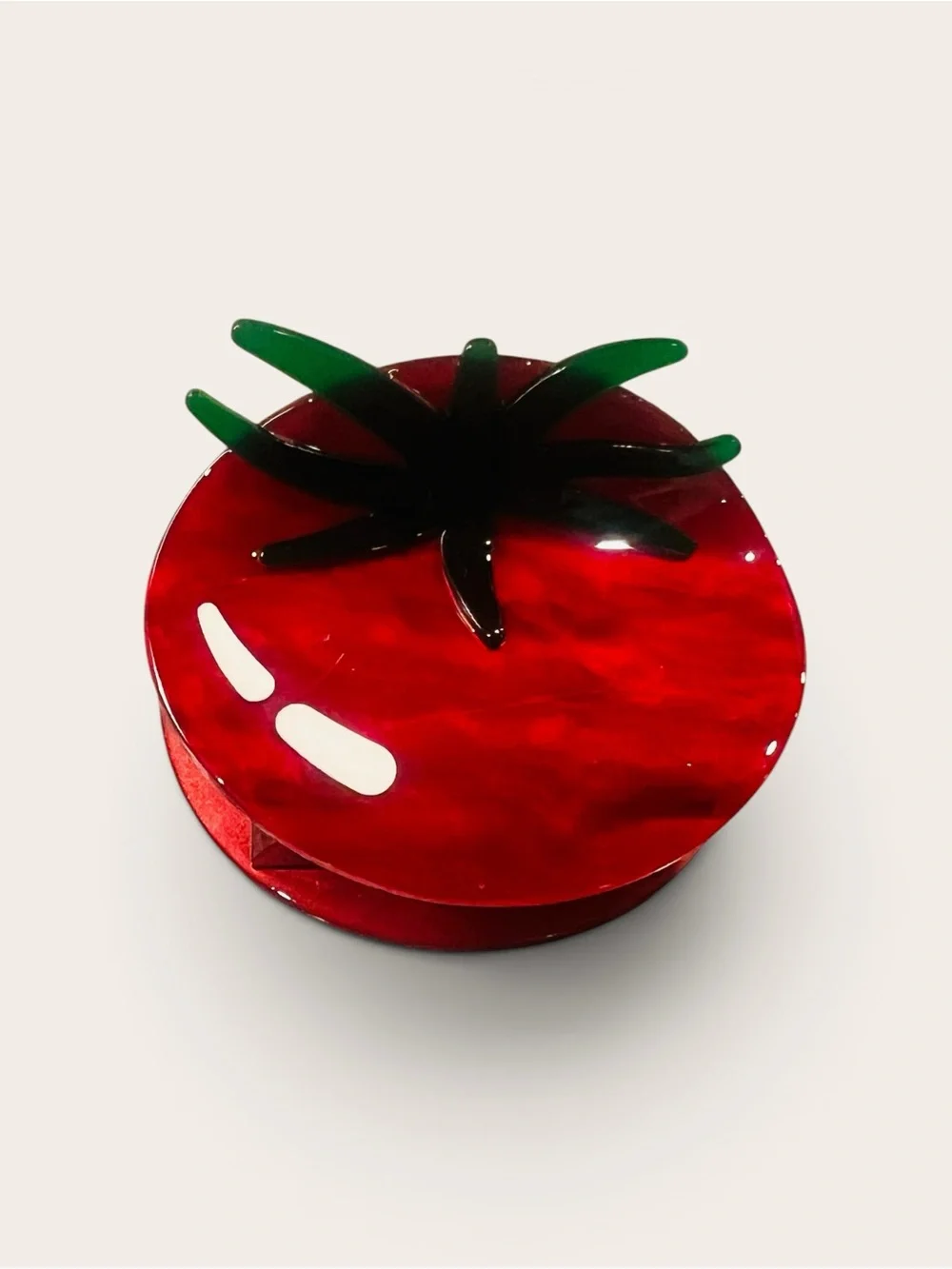 Ripe Tomato Claw Clip with Green Leaf Accent - Acrylic